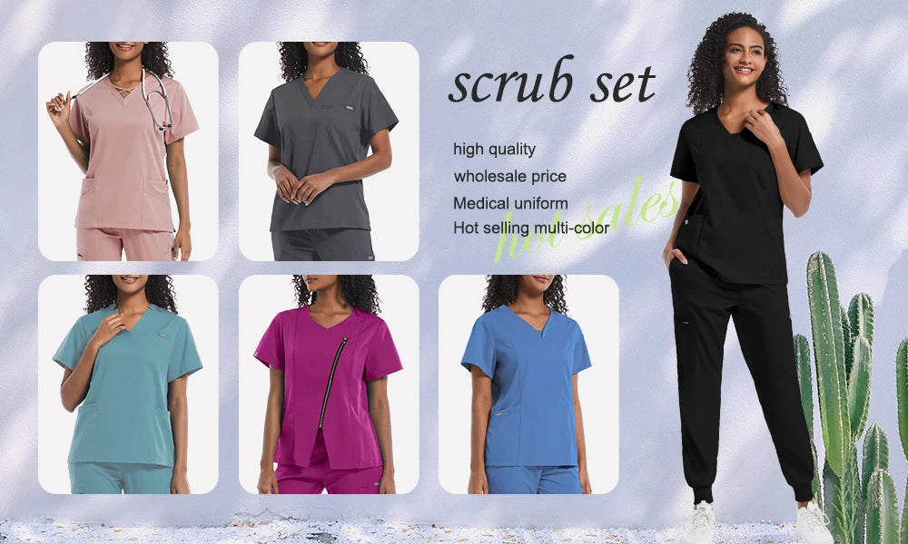 Nurse Uniform Medical Beauty SPA Uniform Dental Scrub Nursing Healthcare Scrubs Set Women Surgical Gown Top+pants Suit Wholesale
