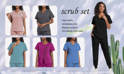 Nurse Uniform Medical Beauty SPA Uniform Dental Scrub Nursing Healthcare Scrubs Set Women Surgical Gown Top+pants Suit Wholesale