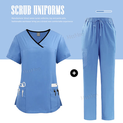 Nurse Uniform Medical Beauty SPA Uniform Dental Scrub Nursing Healthcare Scrubs Set Women Surgical Gown Top+pants Suit Wholesale