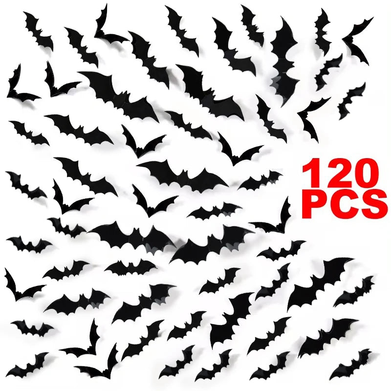 Halloween 3D Black Bat Wall Stickers For Home Room Indoor Decoration Scary Props Kids Party Favors Wall Decals Window Sticker