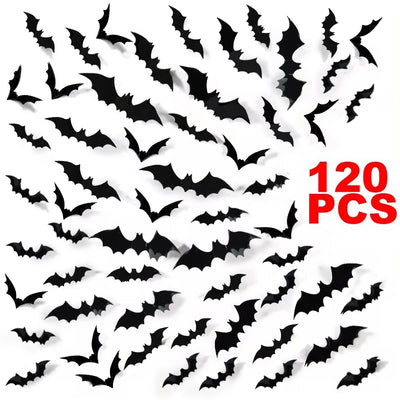Halloween 3D Black Bat Wall Stickers For Home Room Indoor Decoration Scary Props Kids Party Favors Wall Decals Window Sticker